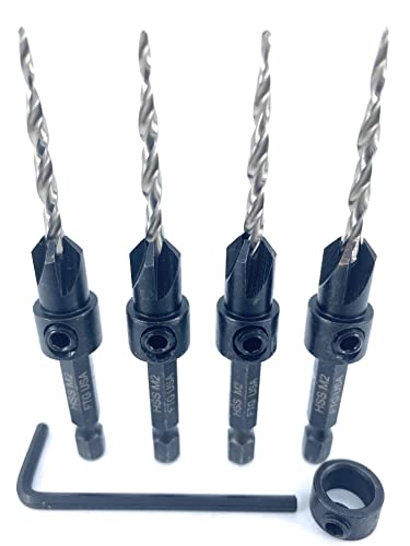 FTG USA 4 Pc #6 (9/64") Tapered Countersink Drill Bit Set with 1 Stop - size: #6, style: Same Sort 4 Pc