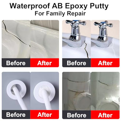 Epoxy Putty 16 oz AB Metal Epoxy Filler for Fast Repair Leaks Underwater High Adhesive Self-Hardening Pool Putty Sculpt Clay for Metal Wood Tile Repairing, Bonding, Sculpting White - color: White