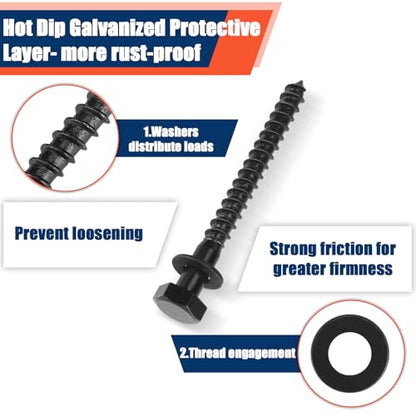 Tandefio 50 Pack 3/8''X 4'' Lag Bolts Screw with Washer Galvanized, Black - size: 3/8''x 4''