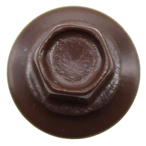 14 x 1 Brown Metal Roofing Screws - Hex Washer Head- Self-Starting/Tapping - EPDM Washer. 1 x 250 Count Bag - 250 Screws - color: BROWN, size: 1"