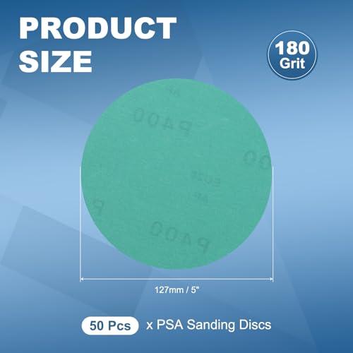 50Pcs 5" PSA Sanding Discs 400 Grit Polyester Film Green - size: 5 Inch-400 Grit