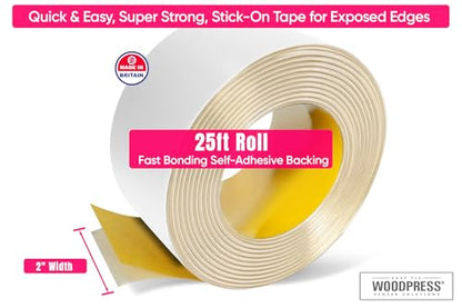 2" Matt White Peel & Stick Melamine Edge Banding, 25 ft - size: 2 inch