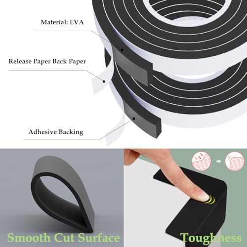 Weather Stripping Door Seal Black,1Inch Wide X 3/8Inch Thick,Air Conditioner Window Seal,Self Adhesive Foam Tape High Density Foam Sealing Strip,Soundproof Foam Tape Roll,2 Rolls Total 13.2Ft - size: 1Inx3/8Inx6.6Ft,2Roll
