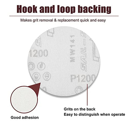 SPEEDWOX 50pcs Sanding Discs 4 Inches Sandpaper 1200 Grit Hook and Loop Sanding Discs for Drill Grinder Rotary Tools No Hole - size: 1200 Grit