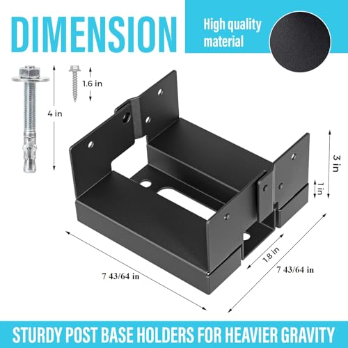 6-Pack 8x8 Deck Post Base for Concrete Heavy Duty Wood Beam Anchor - size: 6Pcs-8IN, style: Black