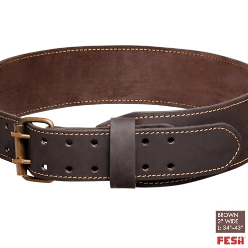 FESA Men's Leather Tool Belt - Handcrafted Top Grain Leather Tool Pouch Belt for Carpenters & Other Trade Professionals - color: Brown - 3" Wide - L