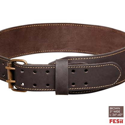 FESA Men's Leather Tool Belt - Handcrafted Top Grain Leather Tool Pouch Belt for Carpenters & Other Trade Professionals - color: Brown - 3" Wide - L