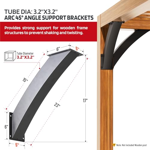 Q235-Steel Integrated Arc 45 Degree Pergola Support Bracket 4''x4''（Actual Tube Dia: 3.2''x 3.2''） Heavy Duty 4Pack - size: 3.2”x3.2”-Fixed Angle