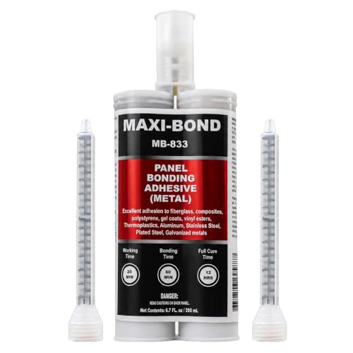 LAUCO Maxi-Bond Panel Bonding Adhesive MB-833 – Two-Part Methacrylate Epoxy Adhesive, Non-Sag, High Strength for Metal, Fiberglass, Wood, Aluminum & Composites – 200 mL (6.75 fl oz) MB833