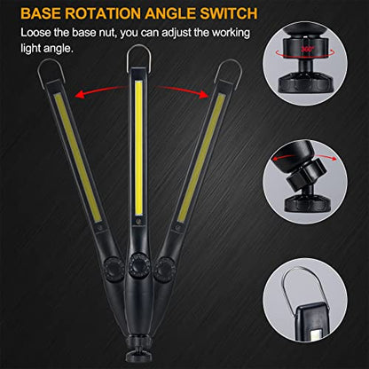 Magnetic LED Work Light, 24" USB Cable, 3300mAh Capacity, 4-Level Power Indicator Lights, 360 Pivoting Base, 20" Pull Force, 72 Hours of Low Brightness - size: 1 Pack