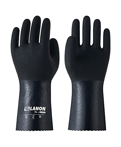 LANON Nitrile Chemical Resistant Gloves with Cotton Liner,Black,Large - size: Large (Pack of 1)
