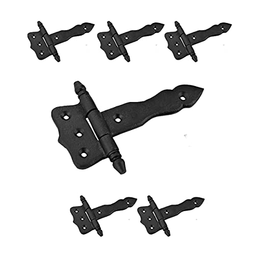 Renovators Supply Manufacturing Pack of 6 Shed Door Hinge 5 in. Black Wrought Iron Antique Style Decorative Flush Mount Cast Iron Barn Door Shed Hinge with Mounting Hardware - size: Pack of 6