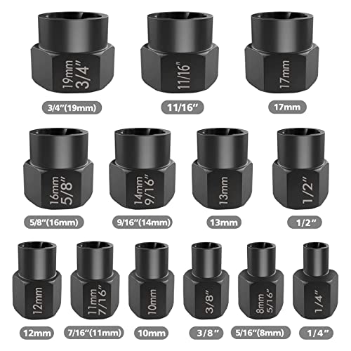 Eapele 13pcs Bolt Extractor Set, Stripped Nut Remover Twist Sockets, Fit 3/8" Square Drive with Solid Storage Case, Stripped Bolt Extractor (13pcs, Black) - size: 13pcs