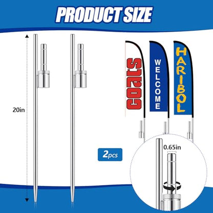 Pelopy 2 Pcs 20 Inch Feather Flag Ground Spike Stake Flag Base Heavy Duty - size: 20 Inch