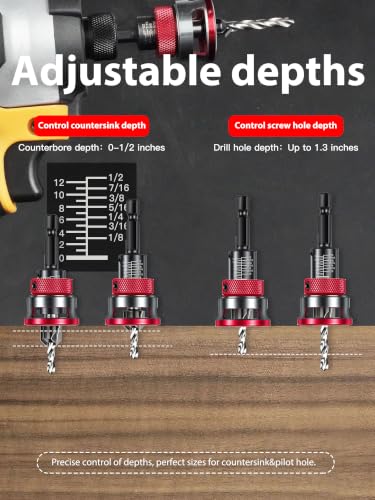 9PCS Countersink Drill Bit Set with Adjustable Depth Stop Collar