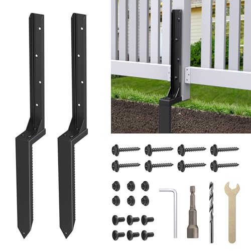Fence Post Repair Kit 2 Pack, Heavy Duty Fence Post Anchor for Wooden Post - color: 2 Pack Black