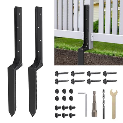 Fence Post Repair Kit 2 Pack, Heavy Duty Fence Post Anchor for Wooden Post - color: 2 Pack Black
