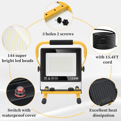 120W LED Work Light, 12000LM Portable Work Light with 16.4FT Cord
