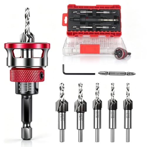 9PCS Countersink Drill Bit Set with Adjustable Depth Stop Collar
