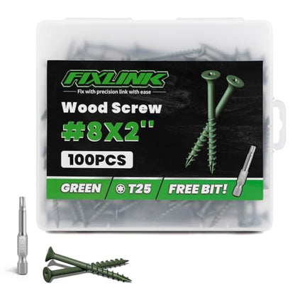 Wood Screws 2 inch, 100PCS, FIXLINK #8 x 2 Deck Screws, Green - color: Green, size: #8 x 2"