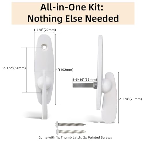 Sliding Door Lock Replacement for Andersen, 10-Years Durable Tribeca Style Thumb Latch, Gliding Door Lock Replacement Parts w/Color-Matched Screws, White