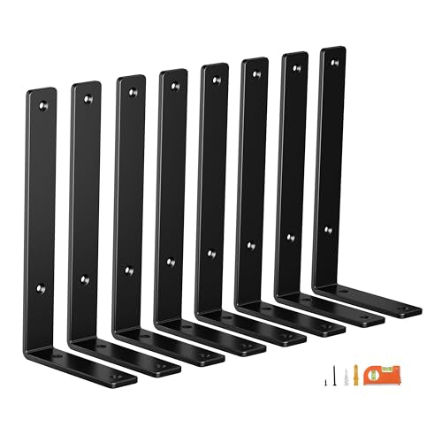 NEODROP 8-Pack 10 Inch Heavy Duty Shelf Brackets, Premium Floating L Bracket for Wall, Kitchen, Mantel Shelves Support | Quarter Inch (1/4") Thick | Black Powder Coated Steel - size: 10 Inch, style: 8 Pack
