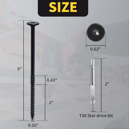 Wood Screws #14 x 6 55PCS, FIXLINK Deck Screws Epoxy Coated Torx Drive - size: #14 x 6"