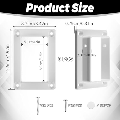 Sasylvia 8 Pcs 2" x 3.5" White Vinyl Fence Brackets, Slotted Handrail Bracket Kit with Screws for Deck Railing, Vinyl Fencing Panel to Post Connection, Mount to Wall Vertical Flat Surface
