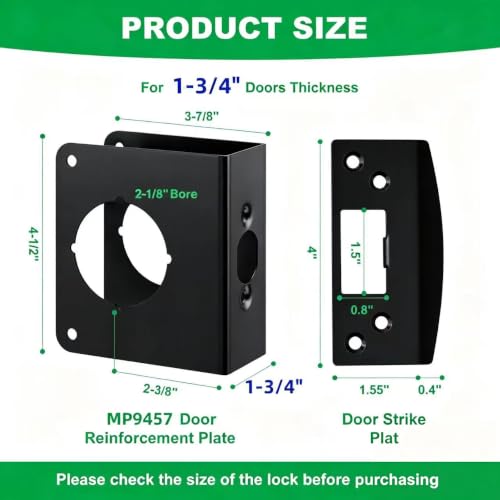 Black MP9457 Reinforcement Plate for 1-3/4" Thick Doors with Strike Plate - color: Black