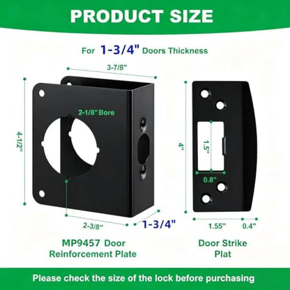 Black MP9457 Reinforcement Plate for 1-3/4" Thick Doors with Strike Plate - color: Black