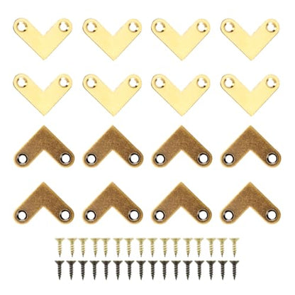 16pcs 1-inch L Bracket Flat Corner Brace Brass L Shape Flat Bracket Bronze 90 Degree Iron Corner Clamps, Fixing Repair Joint for Wood Furniture