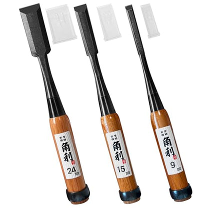 KAKURI Japanese Wood Chisel Set 3-Piece for Woodworking (Long Handle) - color: Evergreen Oak