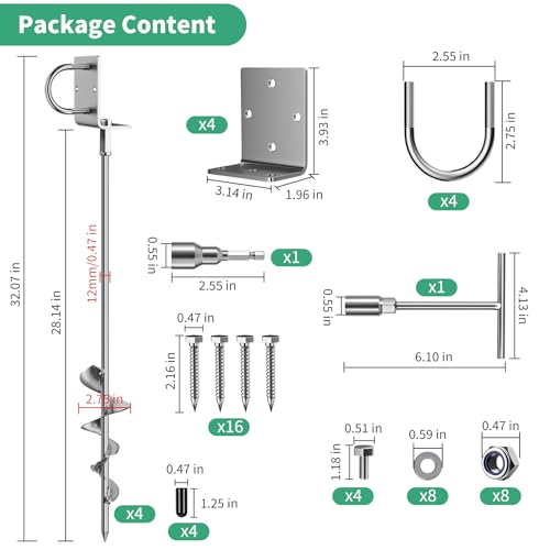 Phopich 28in Multi-Purpose Fully Welded Ground Anchors Screw in 4 Pack - color: 30in-4pcs