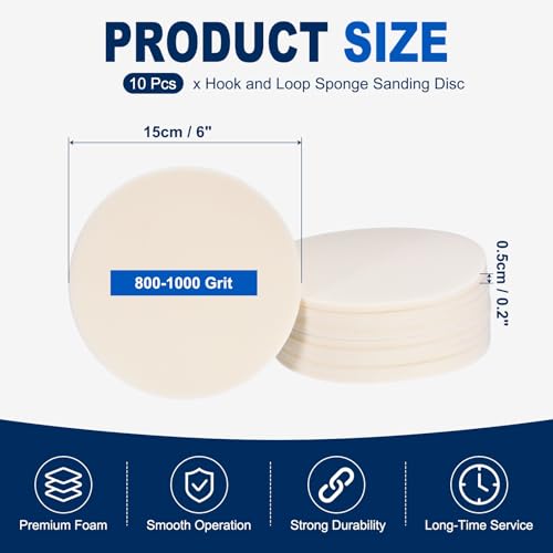 10Pcs 6 Inch Hook and Loop Sponge Sanding Disc, 800-1000 Grit - size: 6 Inch 800-1000 Grit
