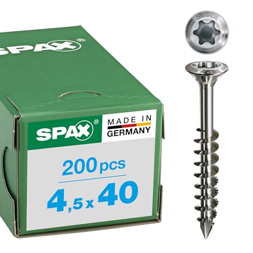 Spax 1.4567-25170004503521 Facade Screw, Raised Countersunk Head T-Star Plus, Cut, Partial Thread, Stainless Steel A2, 25170004504021 - size: 4,5 x 40 mm, style: 200 Items