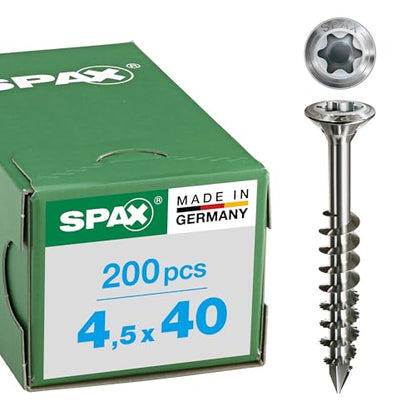Spax 1.4567-25170004503521 Facade Screw, Raised Countersunk Head T-Star Plus, Cut, Partial Thread, Stainless Steel A2, 25170004504021 - size: 4,5 x 40 mm, style: 200 Items