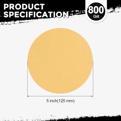 50Pcs Sanding Discs 5In 800Grit Hook and Loop Sandpapers Yellow - color: Yellow, size: 5 Inch(800 Grit)