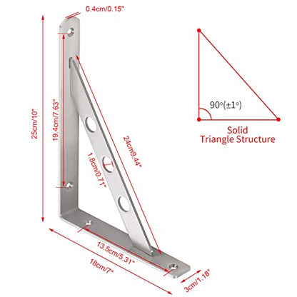 YUMORE 10 Inch Shelf Bracket, Heavy Duty L Bracket with 2 S Hook, 2 Pack - size: 10"(Soild)