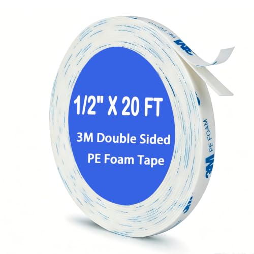 3M Double Sided 1600T Adhesive PE FoamTape 1/2in x 20ft, Heavy Duty Mounting Tape for Wall, Waterproof Foam Tape for Outdoor & Indoor Use, Picture Hanging, Poster, Car Trim, Removable and Damage Free - size: 1/2"X20ft, 1 Roll