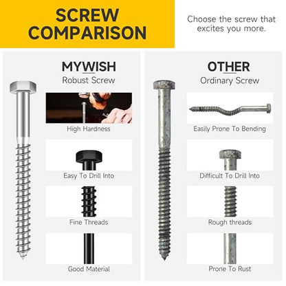 (10Sets) 3/8" x 2" Hex Head Lag Bolts, Heavy Duty Lag Screws with Washers, 304 Stainless Steel Bolts 18-8, Lag Screws Wood Screws, Partial Thread Bright Finish, 3/8 Bolt by Mywish - size: 3/8 x 2" (10 set)
