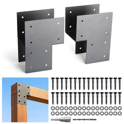 4 Pack 6x6 Post Anchor Connector, Heavy Stainless Steel End Post Cap Tie Brackets for Decks, Porches, Gazebos, etc Wood Post and Beam Anchor Connector (Black) - size: End 6"x6"(Actual 5.5"x5.5")