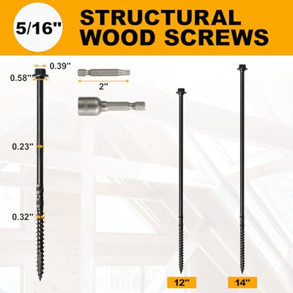 5/16" x 12" Wood Structural Screws - color: Black, size: 12 Inch
