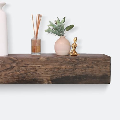 Fireplace Mantel, Rustic, Shelf, Floating Mantle, Real Wood, Beam, URBANDI (Dark Brown, 72Lx6Hx8D) - color: Dark Brown, size: 72Lx6Hx8D