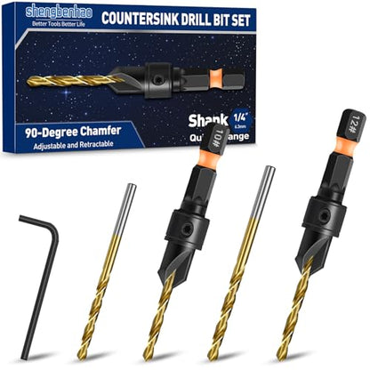 shengbenhao #10#12 Countersink Drill Bit Set for Wood 5Pcs Adjustable - style: #10#12