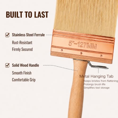 Deck Stain Brush 5", Attachable Paint Brush with Wooden Handle - color: 5 Inch