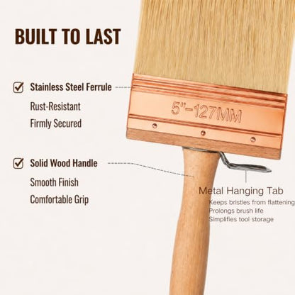 Deck Stain Brush 5", Attachable Paint Brush with Wooden Handle - color: 5 Inch
