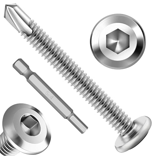 100Pcs 10 x 2 Sheet Metal Screws, Stainless Steel Flat Head Socket Cap Self Drilling Screw, Allen Socket Drive, Self Tapping Screws with Drill Bit - color: Silver, size: #10 x 2"