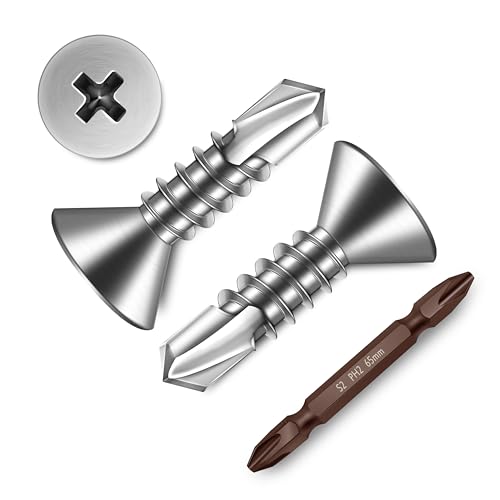 Mywish (400Pcs) #10 x 5/8" Sheet Metal Screws, Flat Phillips Head 410 Stainless Steel Self Tapping Screws for Metal, Self Drilling Mouting Screws for Metal Plastic & Wood - size: #10 x 5/8"