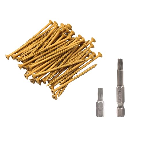 Deck Screws, Wood Screws #9 x 2-1/2 Inches, Rust Resistant Outdoor Decking Screws, Exterior Epoxy Coated Torx/Star Drive Head Screw for Fence, Roof Structure, T25 Star Bit Included, Tan - size: #9 x 2-1/2"