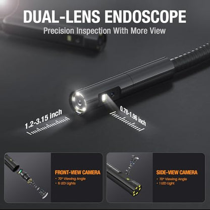 Teslong 5'' Dual Lens Borescope Camera for Wall & Engine Inspection - size: 16.5FT